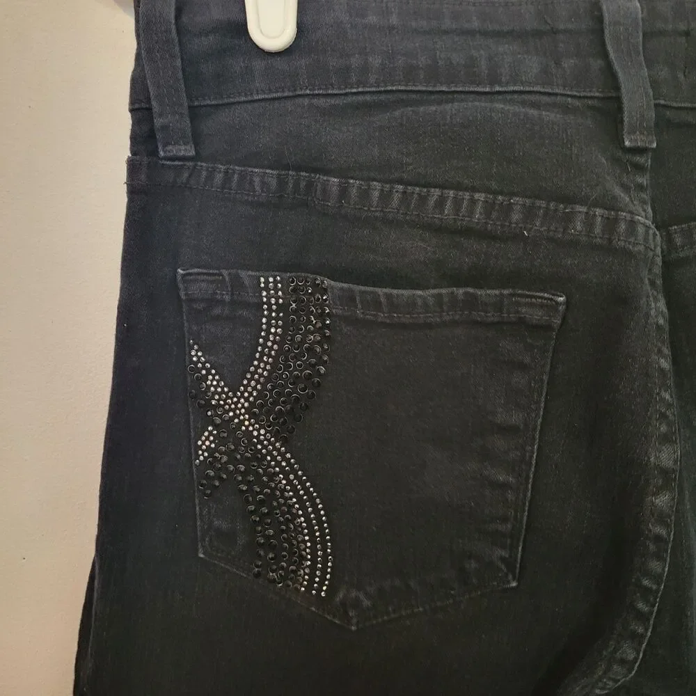 NYJD Black Denim Jeans Womens Size 4 Lift Tuck Rhinestone Pockets USA